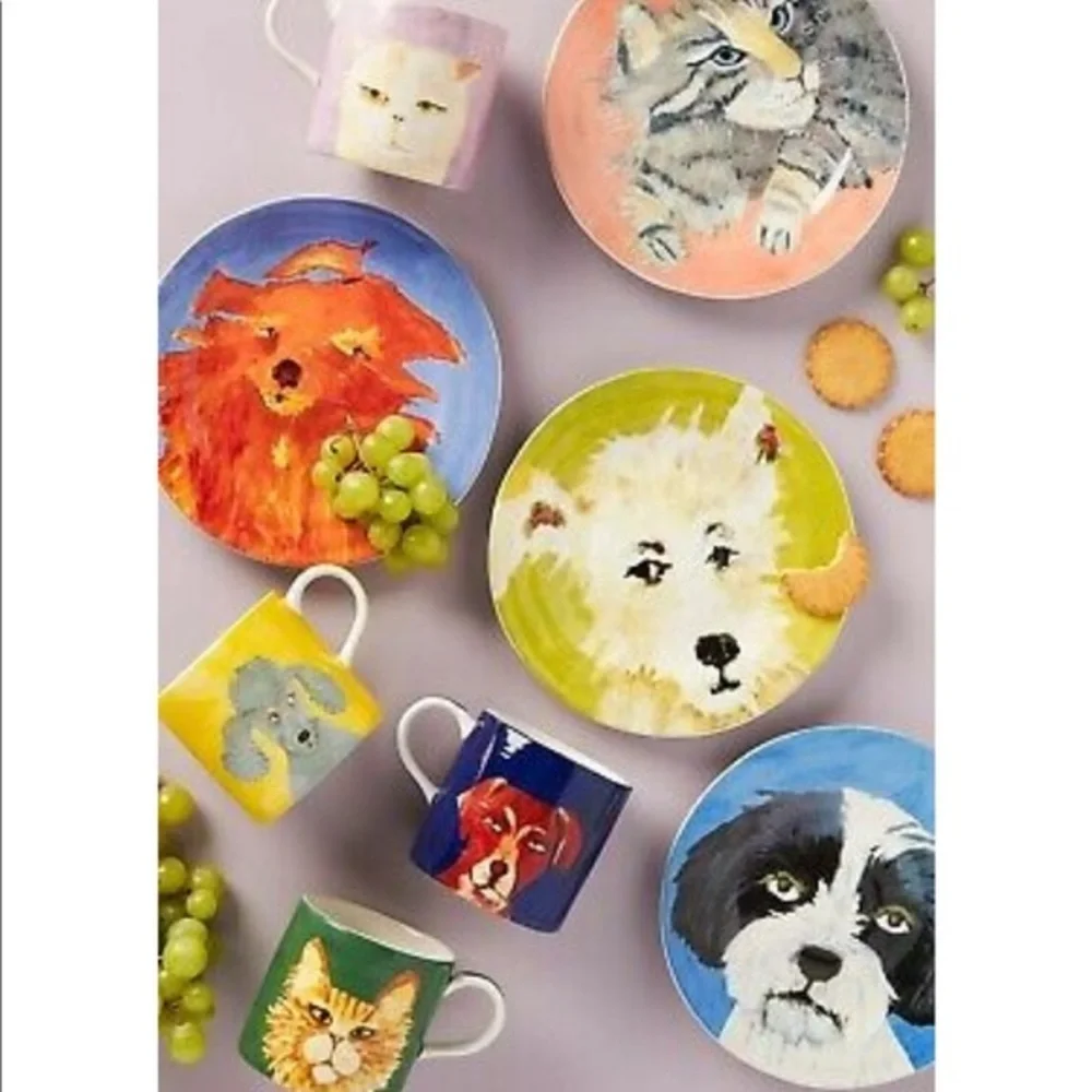 Anthropologie-Carole Akins Furry Friends Dessert Plate